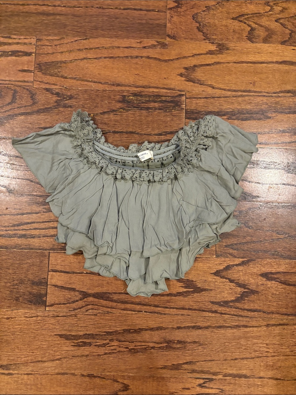 Ocean Drive Boho Ruffled Short Sleeve Top - Sage Green